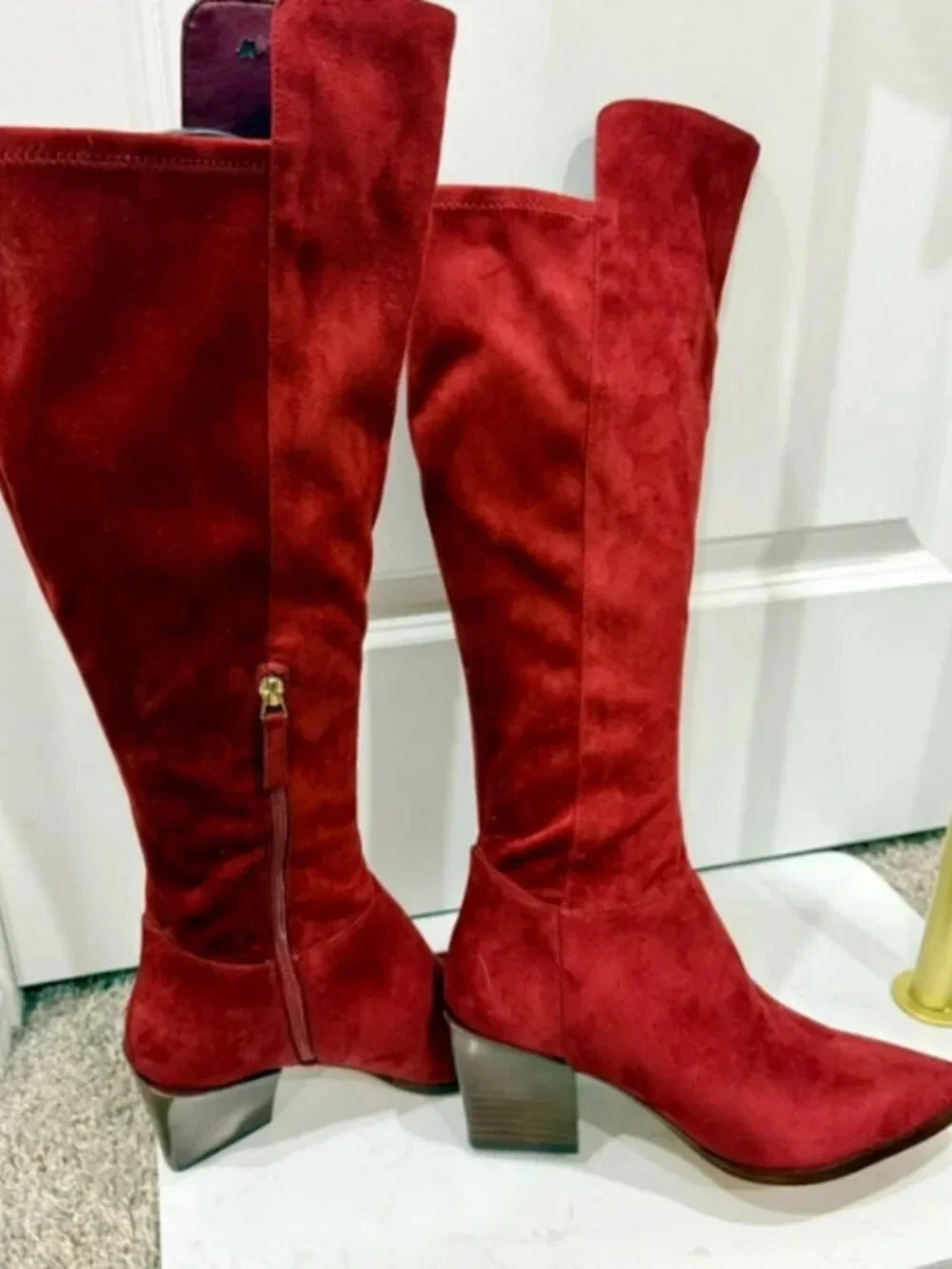 Women's Over-the-Knee Pointed-Toe Suede Boots — Red